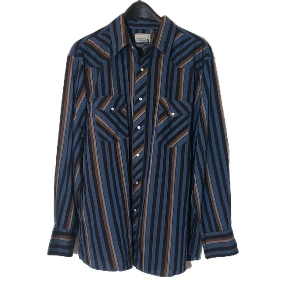 Men's Western Frontier Long Sleeve Pearl Snap Button Down Shirt Striped 2XL - Picture 1 of 7